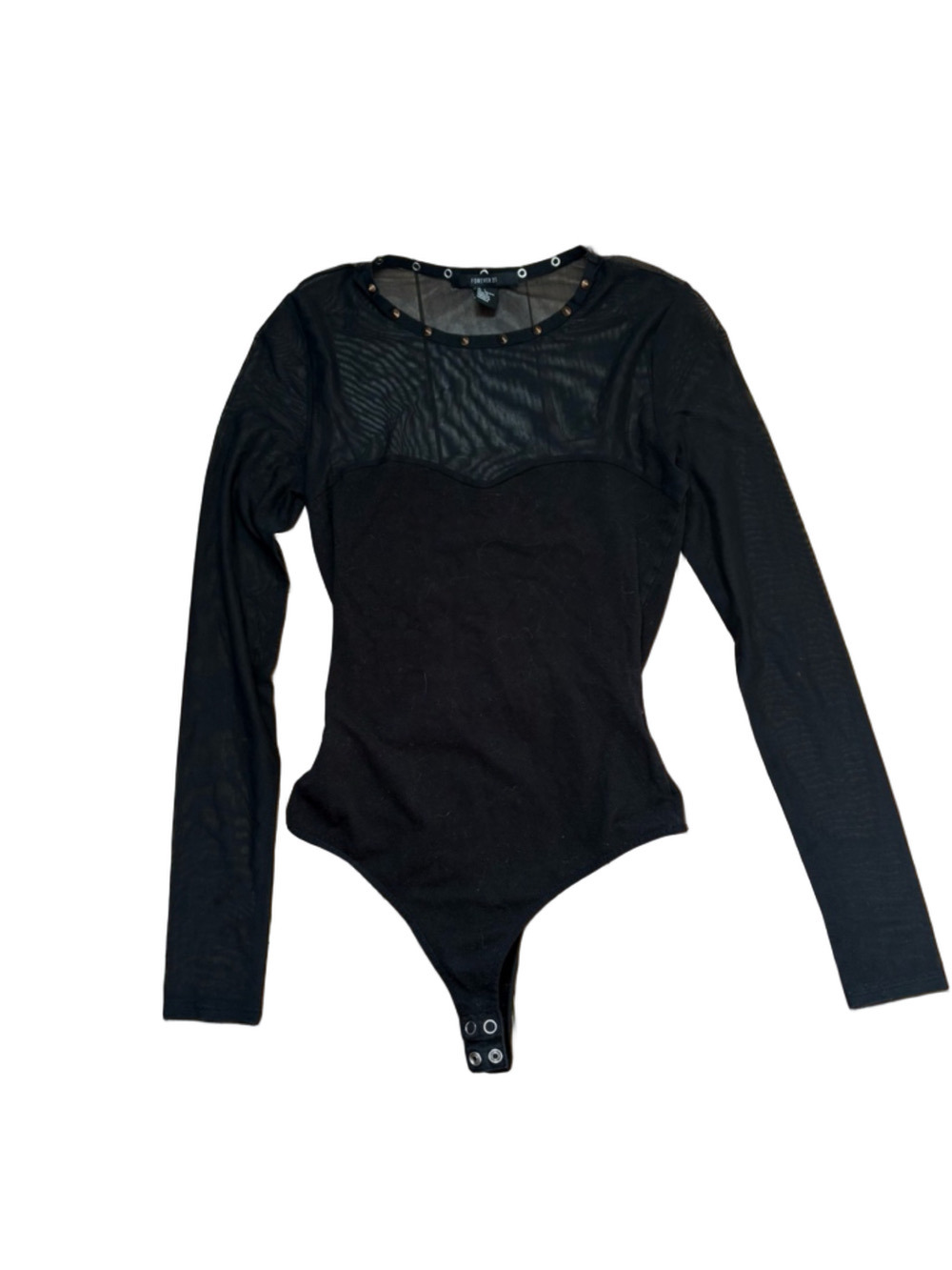 Forever 21 Black Sheer Long Sleeve Bodysuit